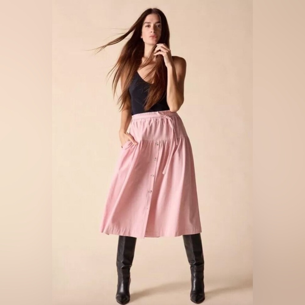 St. Roche Kia Corduroy Midi Skirt Drop Waist Buttons Pink Small Prairie Cottage